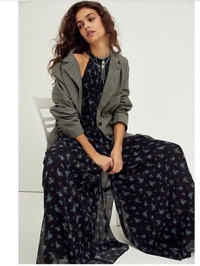 Free People The Edge Of Love Jumpsuit Black Motif Sz XS